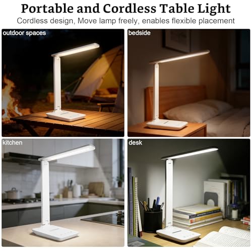 White Rechargeable LED Desk Lamp - Dimmable Touch Portable Office & Craft Light