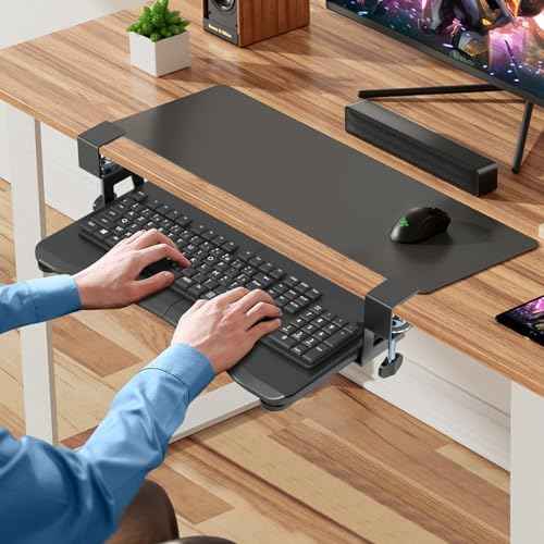 suptek Small Keyboard Tray Under Desk Pull Out with C Clamp Mount, Computer Keyboard & Mouse Tray, 20 (24.2 Including Clamps) x 11.8 inch Slide-Out Platform Computer Drawer for Typing, Black, DSF1S