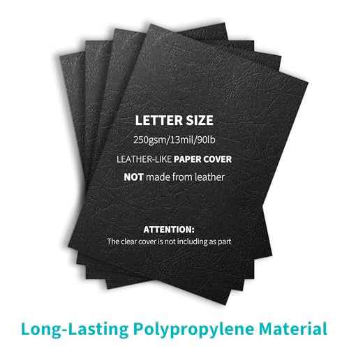 Binditek 200 Pack 13 Mil Grain-Texture Paper Binding Presentation Covers, 8.5 x 11 Inches, 250 GSM, 90lb, Un-Punched, Letter Size, Black, Office Supplies