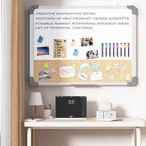 White Board Cork Board Combo, 24¡¿18 inch for Office, Home, School, Vision Board, Pin Bulletin, Markers, Eraser, Magnets, Pins (Horizontal)