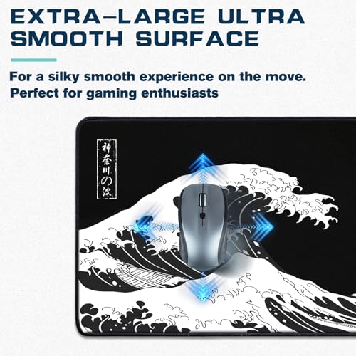 Kanagawa Japan Large Gaming Mouse Pad for Desk, Office & Home - Non-Slip, 31.5x11.8 Inches