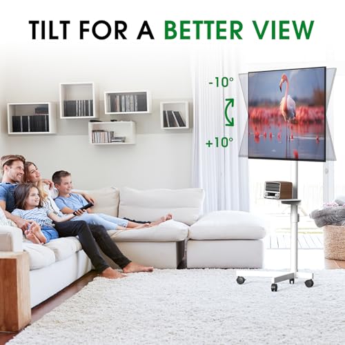 Xyndyx Rolling TV Stand 23-60 Inch White with Shelf, Adjustable Height & Tilt