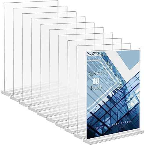 8.5 x 11 inches Clear Table Menu Display Stand Desktop Display Stand Paper Holder Table Top Sign Holder Suitable for Restaurants, Office, Home, Store (10 pcs 8.5x11 inch)