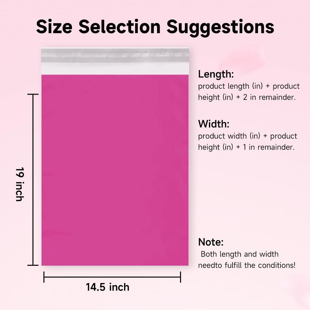 TRAEKESYI Poly Mailers 14.5x19 200 Pcs | Large Shipping Bags for Clothing | Strong Adhensive Mailing Bags for Small Business, Shipping Envelopes Bags, Tear-resistant Package Bags Pink