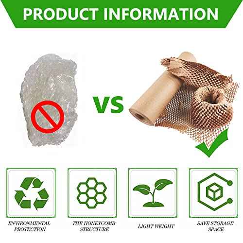Honeycomb Packing Paper Wrap 12"x400' Sustainable Alternative to Bubble Cushioning Wrap Biodegradable & Fully Recylable for Moving/Shipping/Packing Roll with 20 Fragile Stickers
