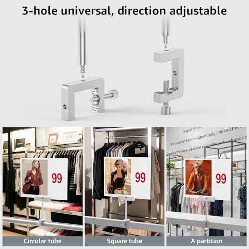 Aluminum Alloy Sign Holder Clamp with 8.5 x 11 Inch Acrylic Frame Sign Holder,Clothing Stores Card Displays (Silvery) 3 Pack