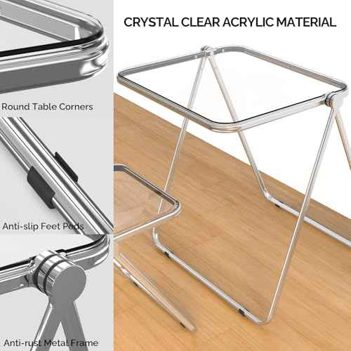 VINGLI Folding Acrylic Table and Chair Set Small TV Tray for Snack Dinner on Couch, Tiny Foldable Desk Writing Desk for Home Office for Small Spaces