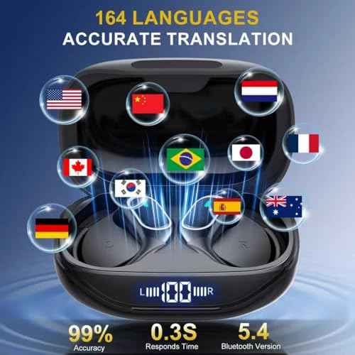 Translation Earbuds-70 Playing Time,164 Language Ai Translation Earbuds Real Time,Bluetooth 5.4 Translator Device Noise Cancelling,ranslation Headphones for Travel & Business & Study,Black