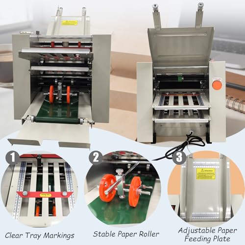 INTSUPERMAI Automatic Paper Folding Machine 110V with 4 Adjustable Plates Commercial Desktop