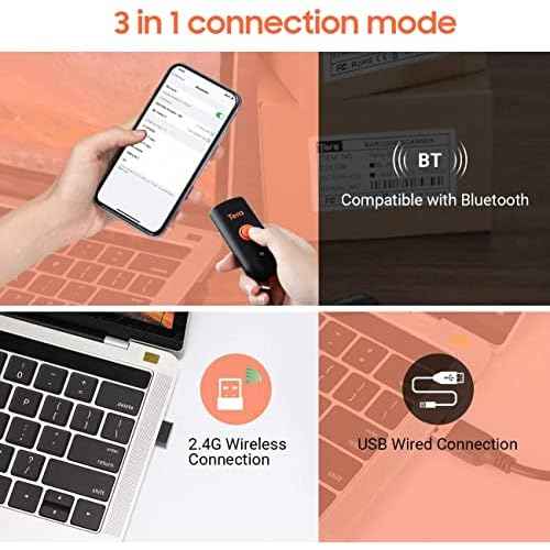 Tera Mini 1D 2D QR Wireless Barcode Scanner, Waterproof Shockproof Pocket Scanner, 3-in-1 BT & USB Wired & 2.4G Bar Code Reader Portable Image Scanner Work with iOS, Windows, Android 1100D