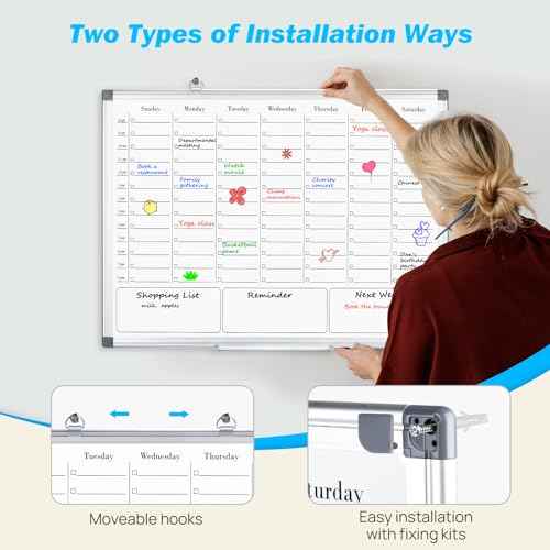 White Board Dry Erase Board for Wall, Magnetic Whiteboard Calendar 24" X 18", Weekly Calendar Whiteboard with Hourly Time Slots, Hanging Double-Sided White Board for Office,School,Home - 1 Pack