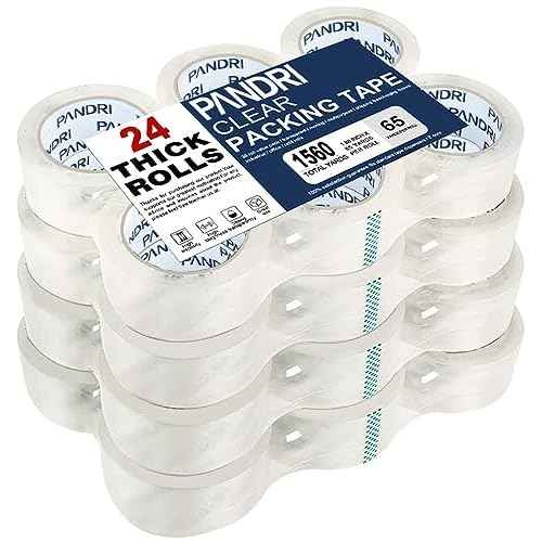 PANDRI Clear Packing Tape, 24 Rolls Heavy Duty Packaging Tape for Shipping Packaging Moving Sealing, 1.88 inches Wide, 65 Yards Per Roll, Total 1560 Yards