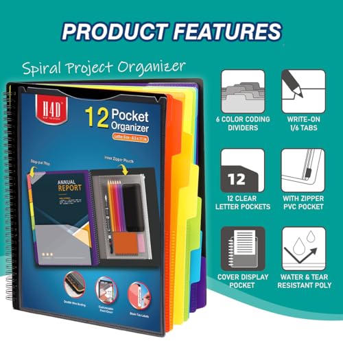 H4D 12-Pocket Poly Project Organizer Folder - Primary Colors, Multi-Subject