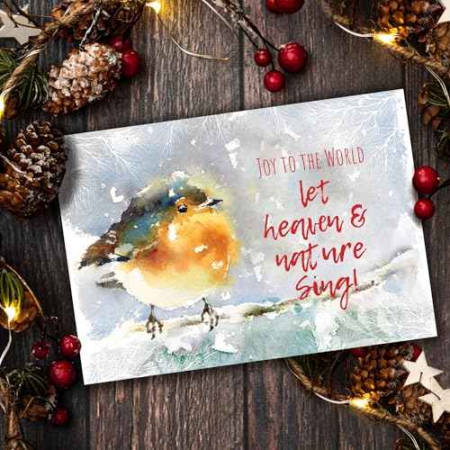 Religious Christmas cards - Joy to the World, pack of 20, 5x7in, printed in England, with Bible verse inside. Christian Christmas cards with envelopes bulk, by Just Cards Direct