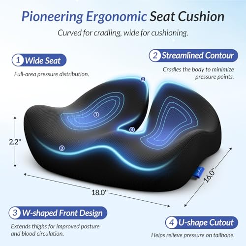 ZIKEE Black Ergonomic Seat Cushion for Sciatica - High-Density Memory Foam, Anti-Slip Car & Office Chair Pad