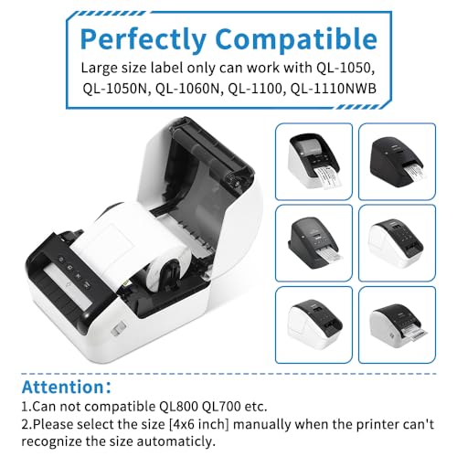 MarkDomain Replace for Brother DK-1241 (4" x 6") Die-Cut Shipping Labels Use with Brother QL-1100NWB QL-1100 Label Printer, (102mm x 152mm) 200 per roll, 10 Rolls (2000 Labels) + 1 Frame
