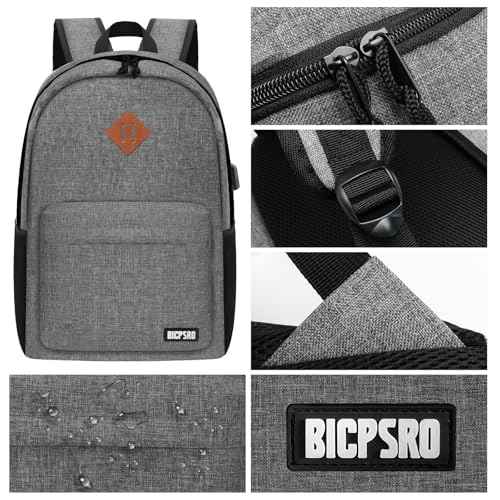 Backpack for Women Men, Lightweight School Backpack for Girls Boys Teens, 17.3 Inch Laptop Daily Use back pack with USB Charger, College High School Bookbag mochilas para hombres, Grey