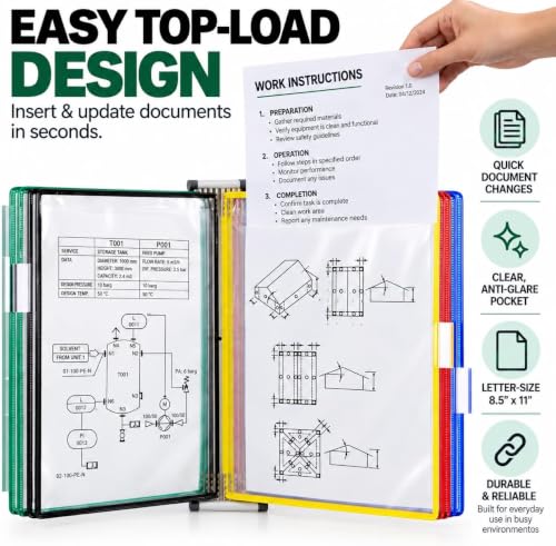 Magnetic Wall Mount Document Organizer with 10 Pockets for Office & Commercial Use