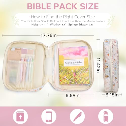 Bible Cover Case for Women Large Bible Cover with Durable Handle Quilted Bible Carrying Case for Girls Bible Study Supplies Accessories (Spliced Flower, Spliced Flower)