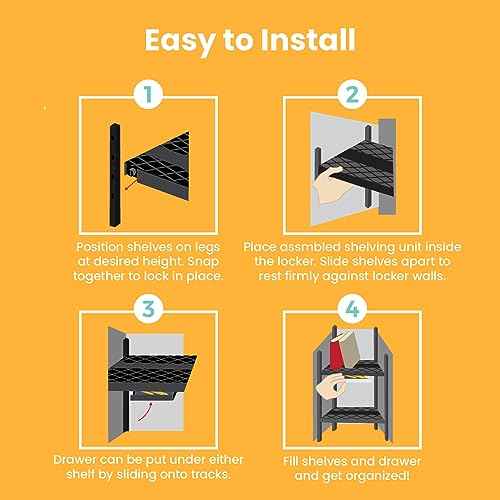 LockerMate Double Locker Shelf, Adjustable Width and Height to Fit Most School Lockers, Black