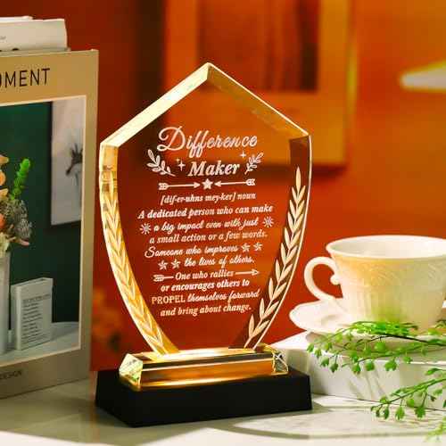 Difference Maker Gift for Women Men - Laser Engraved Crystal Definition Plaque, Inspirational Office Desk Decor for Teacher Nurse Mentor Boss, Appreciation Gifts for Retirement Promotion Recognition