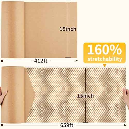 JARLINK Honeycomb Packing Paper, 15"x 412' Bubble Packing Wrap for Packing/Shipping/Moving, Eco-Friendly Bubble Packing Paper Wrapping Roll, Recyclable Moving Supplies With 30 Fragile Sticker Labels