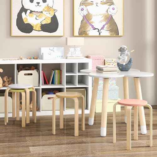 Giantex Bentwood Stackable Stools Set of 4, 18" Round Stacking Backless Nesting Stools, School Chairs, Flexible Seating for Classroom Elementary, Students, Adults, Kitchen, Dining Room