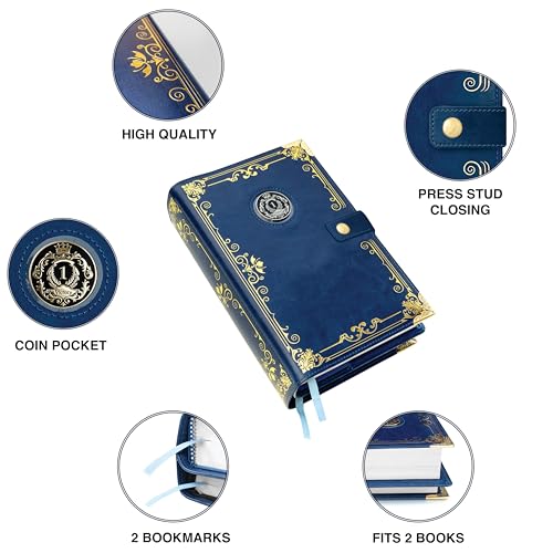GALILEO¢ç Double AA Big Book Cover & 12 Steps & 12 Traditions | Recovery Gift | Alcoholics Anonymous | PU Leather | AA Book Covers for Hardcover|Coin Holder (Royal Vintage Design/Coin Pocket/Navy Blue)