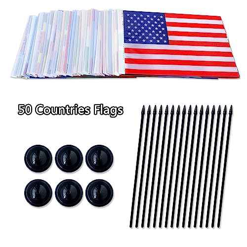TSMD 50 Countries International World Desk Flags Set Small Mini Office Table Stick Flag with Stand Base,5x8 Inch