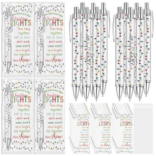 100 Sets Coworker Christmas Gift Bulk Employee Appreciation Ballpoint Pen with Inspirational Coworkers Are Like Christmas Light Cards for Office Staff Team Teacher
