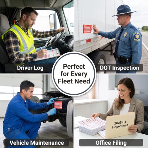 50-Pack DOT & FMCSA Vehicle Inspection Report Forms with Waterproof Aluminum Labels