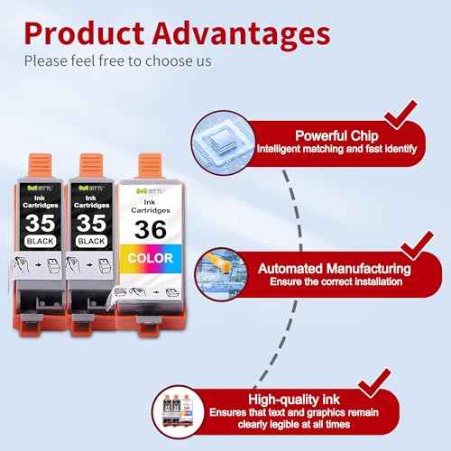 PGI-35 CLI-36 Ink Cartridges (2-Black, 1-Color) Replacement for Canon 35 36 Ink Cartridges for with PIXMA IP100 IP110 TR150 TR160 Mini260 Mini320 Printers