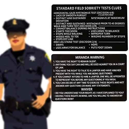 20 PCS Metal Miranda Warning Card for Police, Black Laser Standard Field Sobriety Test Clues SFST Miranda Rights Card Metal Laser Engraved Insert Law Enforcement Officers