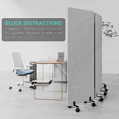 Soundproof Room Divider with Wheels, 66in Office Dividers for Sound Proofing & Reducing, 3 Panel Sound Proof Dividers for Office Partitions Portable Temporary Wall Acoustic Wall Divider£¬Light Grey