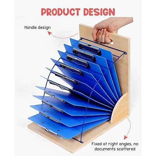GAMENOTE Clipboard Holder, Wood and Metal Clipboard Holder Stand, Small White Board Storage Rack Organizer for Classroom, Office, Assembly Required (1)