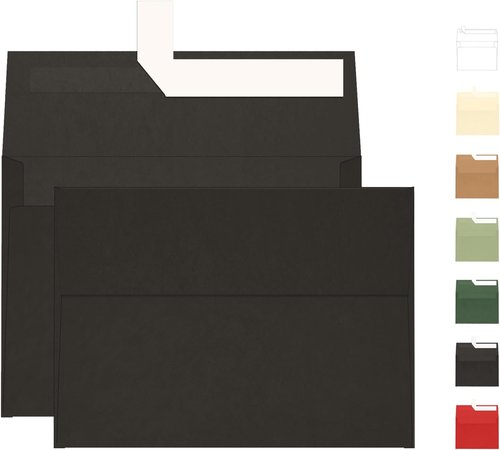 Goefun Black A7 Envelopes - 100 Pack Self-Seal Printable for Invitations & Greeting Cards | 5.25 x 7.25 in, 120GSM