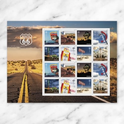 USPS Route 66 2026 16-Stamp Sheet - 100th Anniversary, First-Class Forever Postage