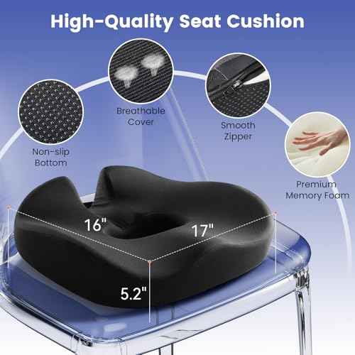 Donut Pillow Seat Cushion Memory Foam Office Chair Cushion for Tailbone Pain Long Sitting Hemorrhoid Pillow for Wheelchair Computer Desk Chair Car, Home, Pressure Relief Pad for Hip, Black