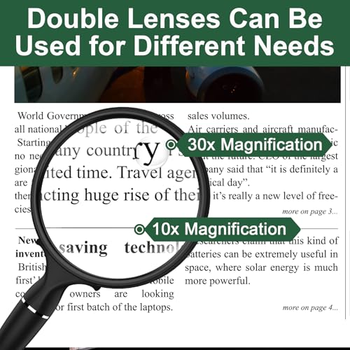 BASEJKCO Black 10X 30X Handheld Magnifying Glass 90mm Anti-Glare Lens