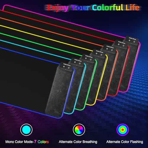 Gaming Mouse Pad, Wireless Charging Mouse Pad Gaming, 31.5"x11.8" Large RGB Desk Mat for Laptop/Computer/Keyboard, 9 Light Modes, Waterproof Smooth Surface, Non-Slip Base, Black