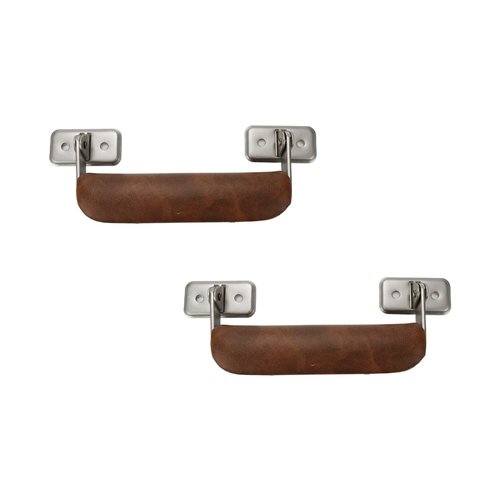 UTALIND 2 Pack Metal Luggage Handles Vintage Leather Handle 110mm Long Pull Handle for Trunk Handbag Briefcase Guitar Musical Box(Brown)