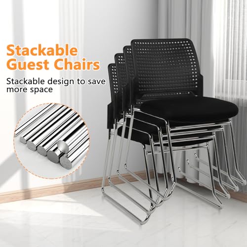 CLATINA 4-Pack Black Stackable Armless Reception Chairs with Padded Seats, Sled Base, No Wheels