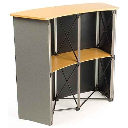 Portable Trade Show Counter, Sets Up in Minutes, Includes Gray Hook & Loop-Receptive Fabric Front and MDF Countertop with Natural Wood Finish ? Stands 37-1/2¡± Tall