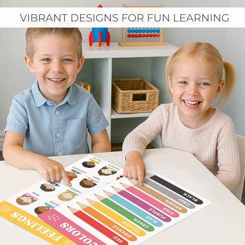 Fun Educational Posters for Toddlers 1?3 ? Set of 16 Easy to Read Learning Posters for Classroom & Homeschool Decor ? Essential Preschool/Kindergarten Kids Room Wall Charts incl. ABC & Number Chart