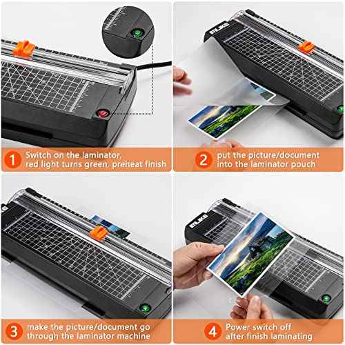 IMLIKE A4 Thermal Laminator with Laminating Pouches - 9" Photo Laminating Machine, Built-in Paper Trimmer, 6-in-1 Black Laminator for Home, School, and Office Use
