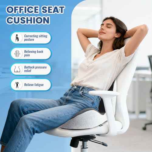 Seat Cushion - Memory Foam Cushion for Office Chair, Lumbar Support Pillow One Piece, for Sciatica & Tailbone Pressure Relief Coccyx Pad for Long Sitting Office Chair, Wheelchair, Home, Office