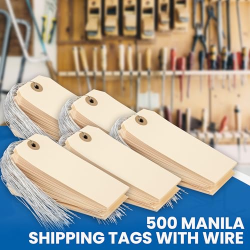Perco Manila Shipping Tags No 5 4 3/4" x 2 3/8 in (12 x 6 cm) with Metal Wire Pack of 500 (12 x 6 cm)