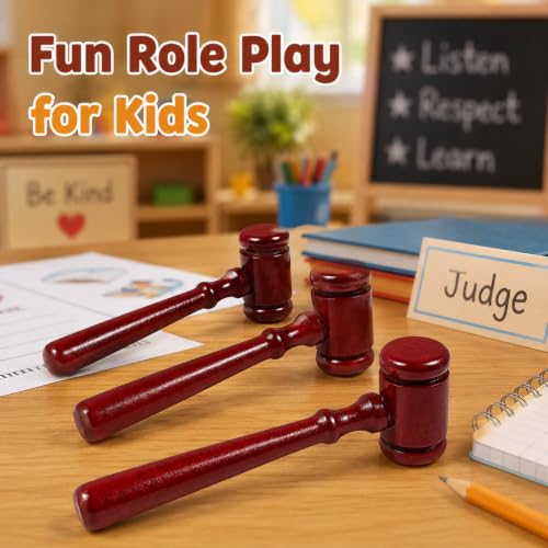 Mini Wooden Gavel Set for Kids Role Play Party Decor Judge Costume Accessory