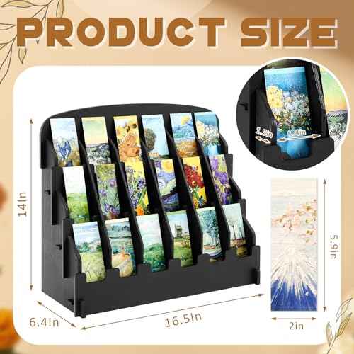 Bookmark Display for 2.2'' Bookmark, Portable Sticker Holder, Adjustable Stand, Curved Pockets Greeting Card Display for Business Vendor, Retail Store Shop(18 Pockets,Black)