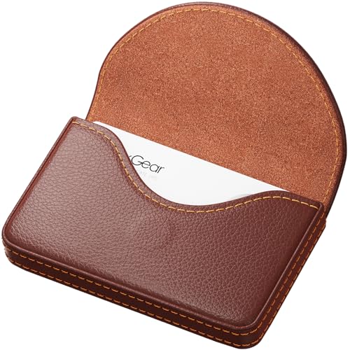 MaxGear Coffee Business Card Holder Case with Magnetic Closure - PU Leather, Durable & Compact